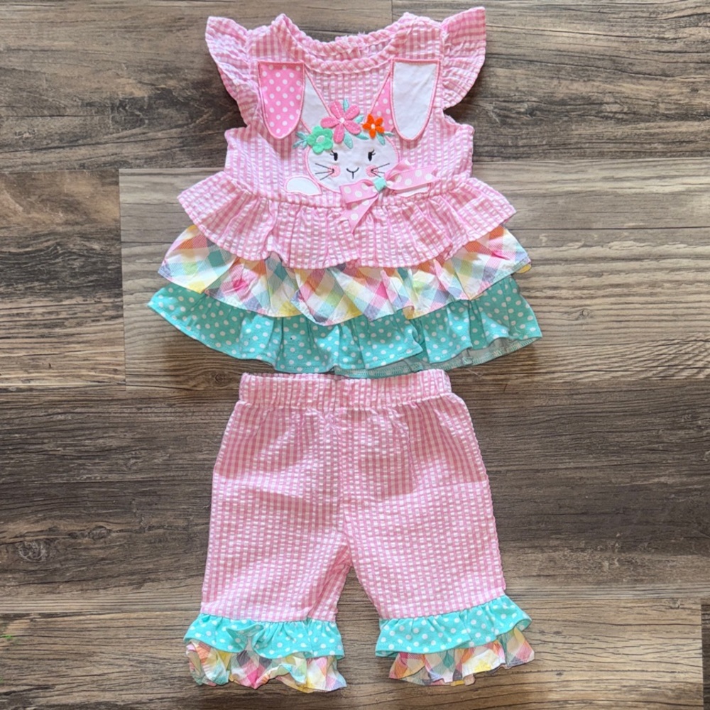 Rare Editions Pink and Aqua Bunny Ruffle Set